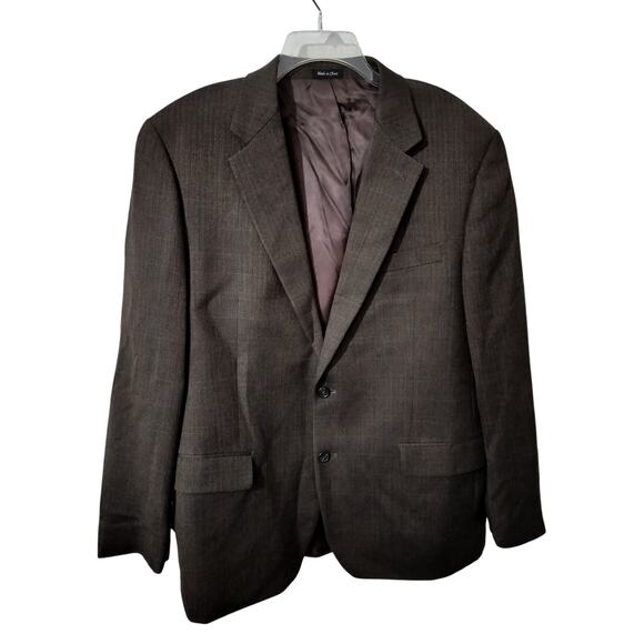 M607)IZOD Pure wool Woolmark Brown 
Herringbone Two button Blazer Sport Coat 44L - Picture 1 of 12